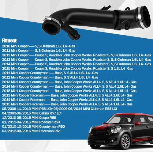 Vista 2 de Tubo de manguera de entrada de conducto de aire para mini Cooper Countryman Paceman 2009-2016 R55 R56 R57 R58 R59 R60 R61 N18 motor 1.6L reemplaza