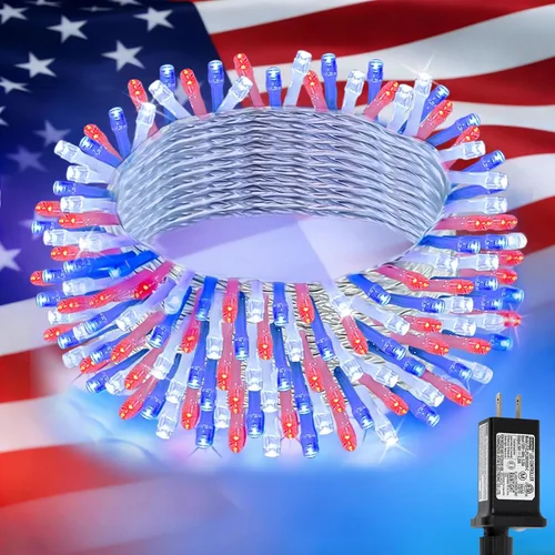 Vista 17 de QITONG Tira de luces rojas y verdes para exteriores, 165 pies, 500 luces LED de alambre transparente de Navidad para interiores, 8 modos de luz