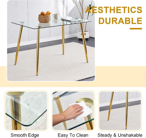 Vista 5 de Baysitone Juego de mesa de comedor de vidrio de 51 pulgadas para 4, juego de 5 piezas moderno de comedor, mesa de cocina rectangular de vidrio con 4