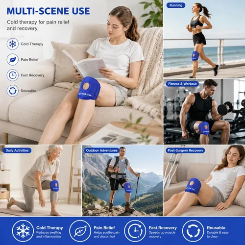 Vista 4 de Terapia de envoltorio de rodilla, en caliente y frío, 2 S, Azul, 1 2 Pcs Value Set, Hot and Cold Therapy Use, Adjustable Strap Design, Snug Fit