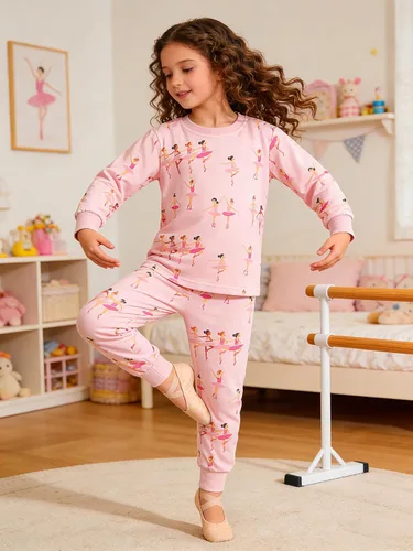 Vista 3 de Popshion Pijamas de sirena para niñas pequeñas, juego de 2 piezas, ropa de dormir 100% algodón, ropa para niños, pijamas estilo mariquita