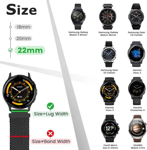 Vista 24 de Correa de reloj trenzada Solo Loop – 0.709 in, 0.787 in, 0.866 in, correa trenzada de liberación rápida, correas de reloj elásticas de nailon