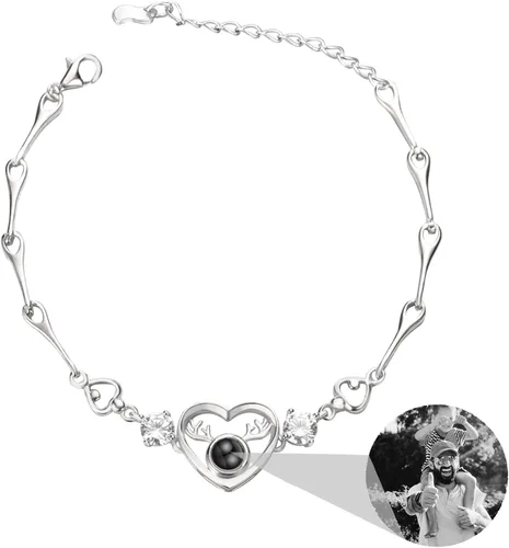 Vista 23 de Godchoices Pulsera de fotos personalizada, pulsera de proyección de fotos con imagen en el interior, collar con texto en inglés "I Love You