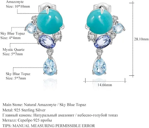 Vista 3 de Gems Beauty - Pendientes colgantes de plata de ley hechos a mano con topacio azul natural de Tiendayte