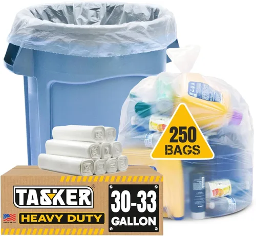 Vista 9 de Tasker Bolsas de basura de 30 a 33 galones resistentes (valor 100/bolsas con lazos) bolsas de basura grandes de plástico transparente
