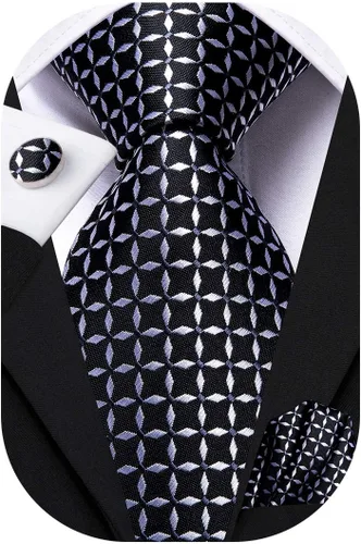 Vista 62 de Hi-Tie Corbata clásica de cachemira para hombre con pañuelo y gemelos a cuadros