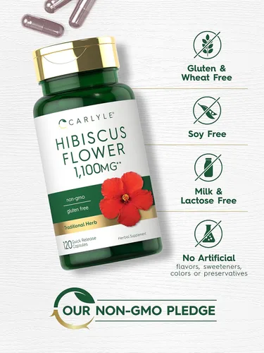 Vista 4 de Carlyle Extracto de flor de hibisco 120 cápsulas Suplemento sin OMG, sin gluten