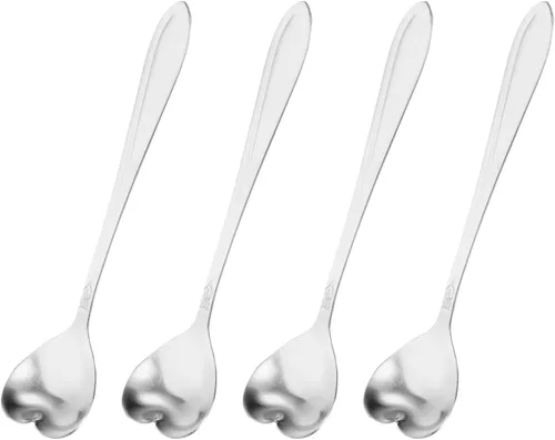 Vista 8 de uxcell 4 cucharas de flores de acero inoxidable con forma de corazón de 5 pulgadas, cuchara de café pequeña cucharadita de postre para pastel