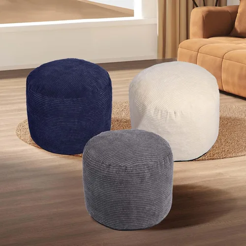 Vista 5 de Puf redondo otomano con relleno de trozos de espuma, otomanas de pana para sala de estar (20 x 15 pulgadas, beige)