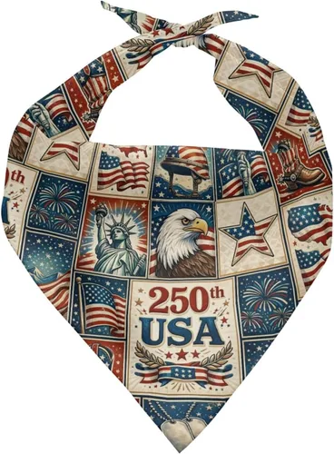 Vista 7 de Jeiento 250th USA Anniversary Dog Bandana American Flag Dogs Bandana for Pet Puppy Kitten,Washable Comfort Triangle Dog Scarf for Boy Girl Festival