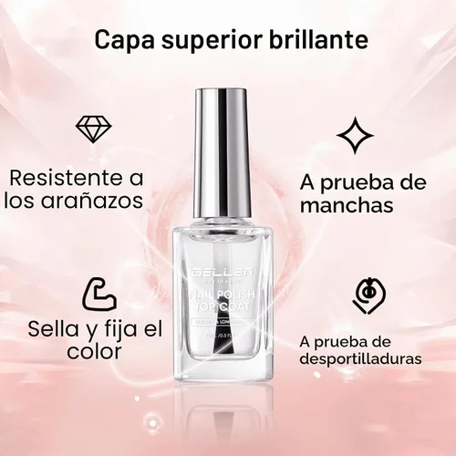 Vista 4 de GELLEN Capa base de esmalte de uñas transparente, secado rápido al aire, capa superior que no se limpia y capa base transparente teñida rosa natural