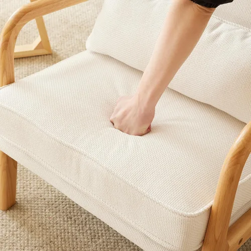Vista 5 de Bonnlo - Silla de acento moderna de mediados de siglo con tela de lino beige, sillones de descanso con acolchado de madera maciza para sala