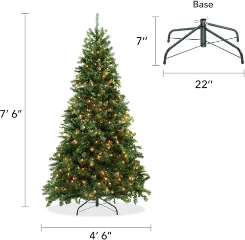 Vista 12 de Casafield - Árbol de Navidad artificial de verde pino realista, de 7.5 pies con luces y soporte de metal resistente