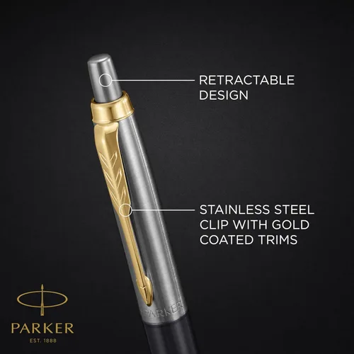 Vista 4 de PARKER Jotter XL - Bolígrafo de punta media, color gris, con bordes dorados, recambio de tinta azul, caja de regalo, regalo perfecto de graduación