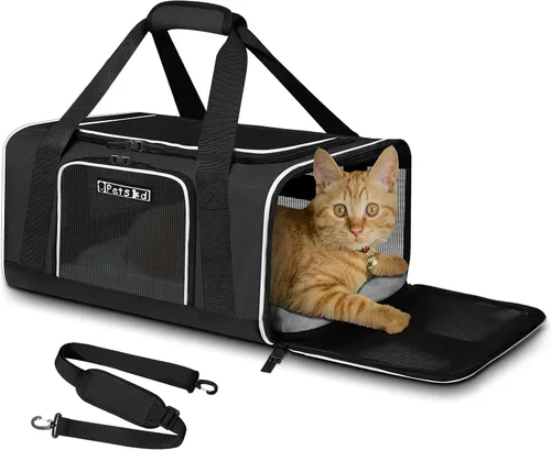 Vista 12 de Petskd Transportador de mascotas de 17 x 11 x 9.5 pulgadas, aprobado por aerolíneas de Alaska, bolsa de viaje para gatos y perros pequeños, Negro