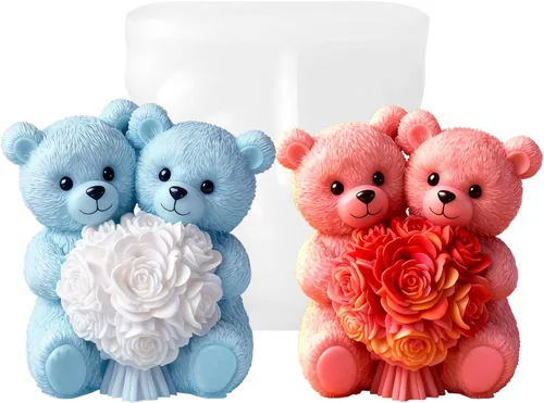 Vista 10 de 2 moldes de silicona de oso de rosas, moldes para hacer velas de oso de peluche 3D, adorno para moldes de resina epoxi para manualidades, molde