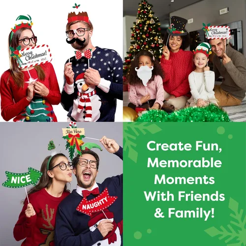 Vista 7 de Juego de 38 piezas de accesorios para cabina de fotos de Navidad, decoraciones de fiesta de Navidad, recuerdos de fiesta, juegos y suministros