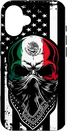 Vista 32 de Funda vintage para iPhone 17 con diseño de calavera mexicana de Estados Unidos y bandera mexicana del 4 de julio