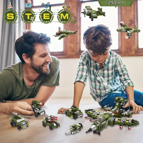 Vista 5 de Juguetes de bloques de construcción STEM, 576 piezas de ladrillos de construcción de ingeniería militar para niños, 25 en 1, destructor