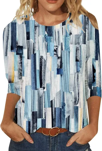 Vista 2 de Sudadera de trabajo de primavera de manga 34 para mujer, ajuste holgado, transpirable, con cuello redondo de mariposa