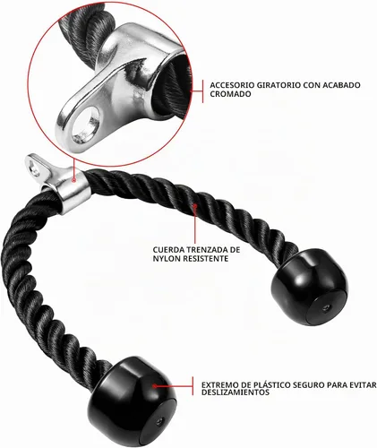 Vista 2 de Cable de tracción de cuerda de tríceps de lujo, 27 y 36 pulgadas de longitud, fácil de agarrar y antideslizante, accesorio de cable para ejercicio