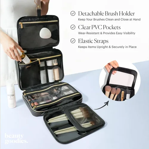Vista 4 de BEAUTYGOODIES Neceser colgante impermeable aprobado por la TSA para mujer, de viaje/artículos de tocador, color negro, Negro -, L, Bolsas