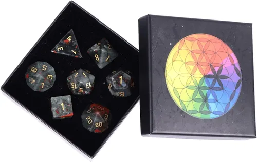 Vista 19 de Nupuyai Juego de dados poliédricos D&D de cristal de cuarzo rosa curativo con caja para Calabozos y Dragones, juego de 7 dados de mesa para RPG MTG