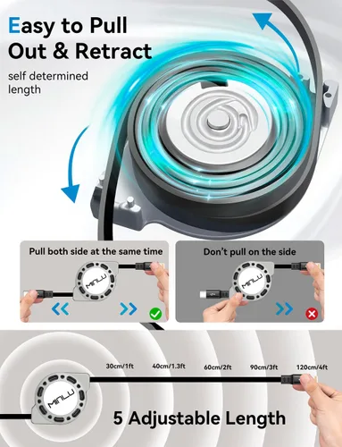 Vista 6 de Minlu Paquete de 2 cables USB tipo C a Lightning de 4 pies, cargador retráctil para iPhone de carga rápida para automóvil retráctil, cable USBC