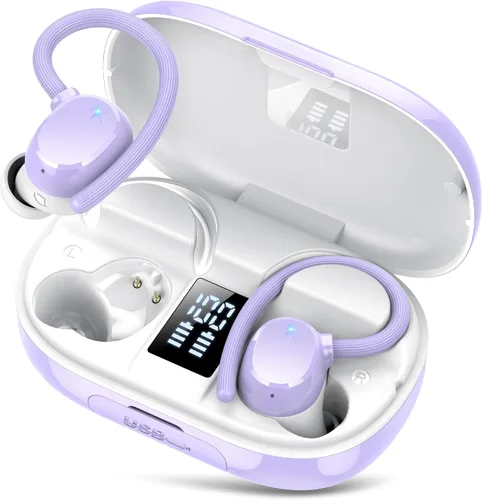 Vista 10 de hadbleng Auriculares inalámbricos Bluetooth deportivos 128 horas de reproducción Bluetooth 5.3 con pantalla LED, potentes graves sobre la oreja