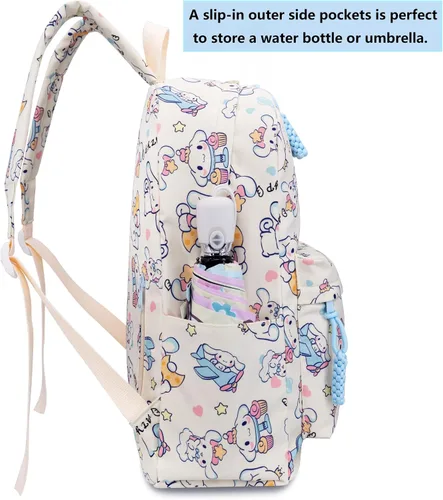 Vista 3 de Roffatide Anime Cinnamoroll Mochila casual de 18 L con dibujos animados, bonita mochila de viaje para la noche, mochila Kawaii con llavero beige