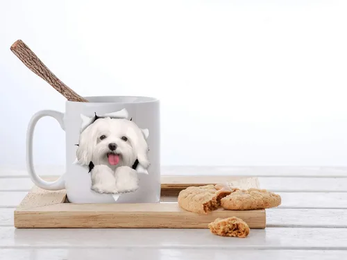 Vista 6 de Taza divertida de perro maltés – Taza de café divertida de cerámica – Regalo perfecto para amantes de los perros – Bonita taza de café novedosa