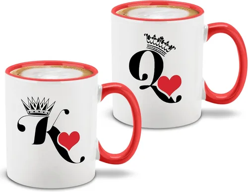 Vista 7 de shop4ever® King & Queen of Hearts - Juego de 2 tazas de café de cerámica para parejas, taza de té de 11 onzas, regalo para él y ella (mango negro)