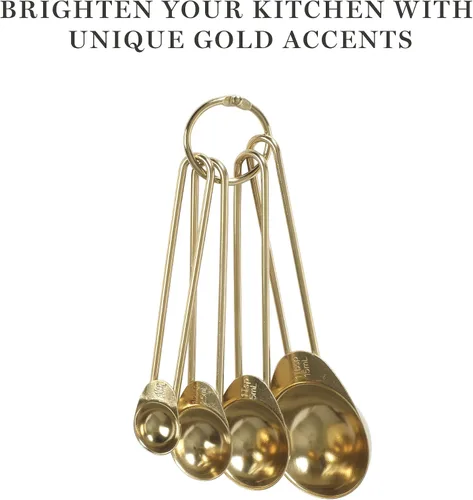 Vista 5 de Martha Stewart Richburn - Juego de 4 cucharas medidoras de acero inoxidable dorado, herramientas de medición de cocina duraderas y elegantes