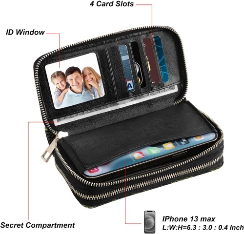 Vista 2 de HAWEE - Cartera para teléfono celular, con dos cierres y correa larga extraíble para la muñeca, para mujer