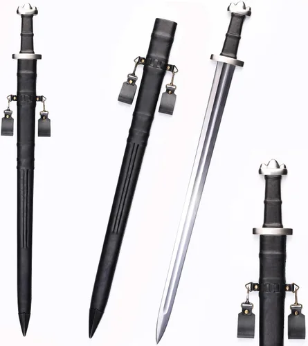 Vista 11 de Handmade Cast Sharp Blade Medieval Sword, Full Tang, with Leather Protective Cover,Real Metal Sword for Collection Gift