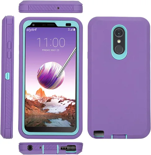 Vista 3 de Carcasa híbrida de tres capas resistente a los impactos con protector de pantalla integrado para LG Stylo 4/LG Stylo 4 Plus (morado)
