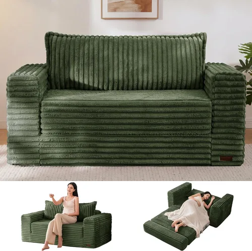 Vista 11 de MAXYOYO Sofá cama convertible, sofá cama plegable 2 en 1 para espacios pequeños, sofá biplaza extraíble con almohada trasera grande, sofá de tela