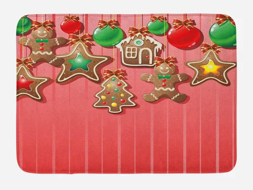 Vista 4 de Ambesonne Tapete de baño de Navidad, diseño tradicional de celebración, diseño de estrellas, copos de nieve ornamentados, tapete de felpa