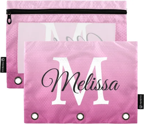 Vista 7 de Estuche para lápices personalizado degradado morado para 3 anillas, bolsa de lápices personalizada con cremallera, estuche transparente