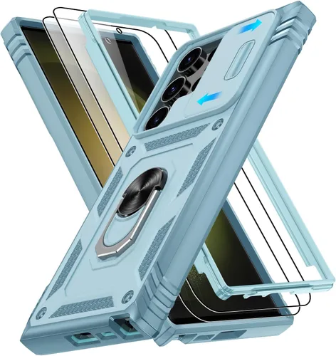 Vista 189 de Gritup Funda para Google Pixel 6 con cubierta deslizante para cámara y protector de pantalla (2 unidades), soporte de anillo giratorio 360°, funda