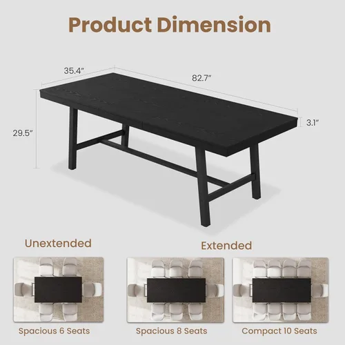 Vista 2 de GarveeHome Mesa de comedor extensible de 63 a 83 pulgadas, mesa de comedor rectangular industrial para 6-8 personas, mesa de cocina expandible