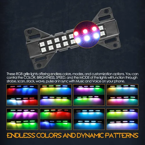 Vista 4 de Nirider - Kit de luces LED RGB para rejilla de raptor, luces estroboscópicas, luces subterráneas, luces de roca para camioneta Ford Raptor Tacoma