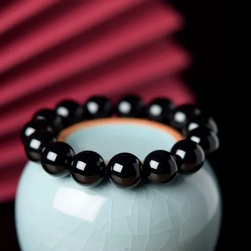 Vista 4 de Dczosily Pulsera de ónix natural para hombres y mujeres, hecha a mano, pulsera elástica con cuentas de ágata de cristal, joyería curativa