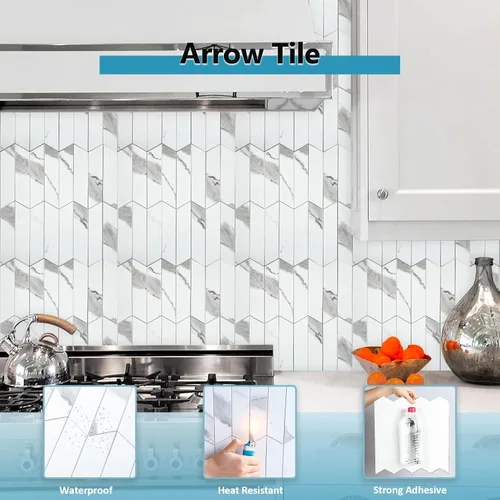 Vista 4 de HOMEART Arrow Tiles Azulejos Despegar y Pegar para Salpicadero de Cocina, Azulejos Autoadhesivos de Mármol Blanco Patrón Espiga para Salpicadero