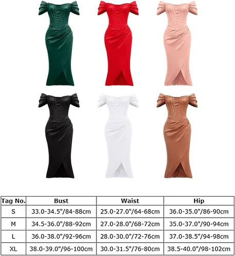 Vista 7 de Vestido de satén con hombros descubiertos para mujer, sin tirantes, espalda descubierta, abertura alta, entallado, fruncido, vestido de fiesta