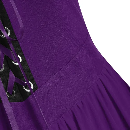 Vista 2 de Kenvina Disfraz de cosplay renacentista para mujer, conjunto bohemio gótico de cintura alta, vestido de Halloween, vestido medieval irlandés sobre