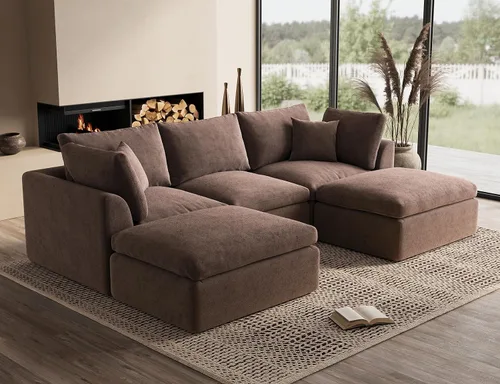 Vista 30 de ohllob Sofás seccionales Cloud de 110 pulgadas para sala de estar, sofá deshuesado en forma de L con otomana, sofá modular de 3 plazas, color negro