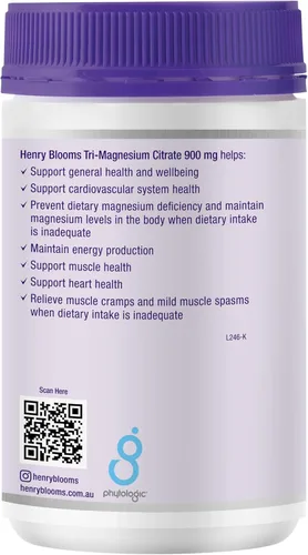 Vista 3 de Henry Blooms Citrato Tri-Magnesio 900mg 150 Cápsulas Paquete a Granel