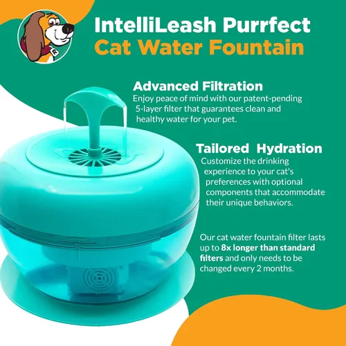 Vista 4 de IntelliLeash PURRoducts Purrfect - Fuente de agua para gatos y perros pequeños con filtro de 5 capas de primera calidad que dura hasta dos meses.
