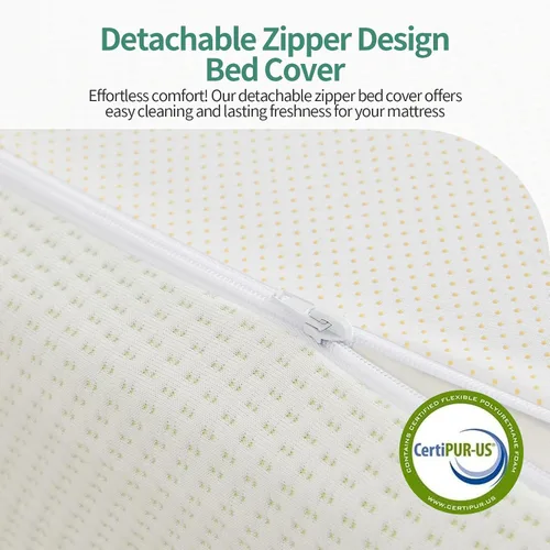 Vista 8 de Colchón de espuma viscoelástica de té verde en caja, nueva versión, sensación media, sin fibra de vidrio, con funda extraíble lavable